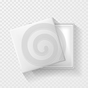 Open white empty gift box on transparent background. Top view. Template for your presentation, banner or poster. Vector