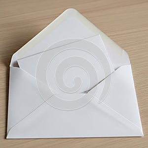 An open white envelope sits on
