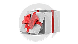 Open white gift box with red bow on white background. Isolated 3D render