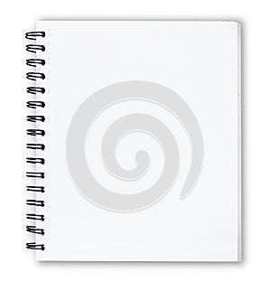 Open white notebook front cover isolate