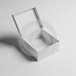 Open White Rectangular Box with Lid Angled Upwards on White Background container packaging