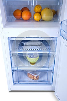 Open white refrigerator. Fridge freezer