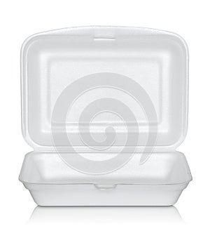 Open white styrofoam box on white