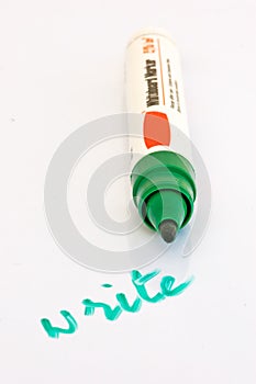 Open whiteboard marker with write written with it