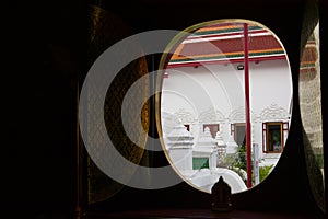 Open window in the church at Wat Thong Noppakun