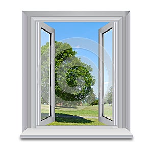 Open window and countryside