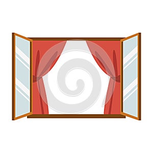Open Window with Red Curtains Illustration