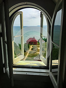 Open Windows in a Lighthouse Overlooking Lake Superior