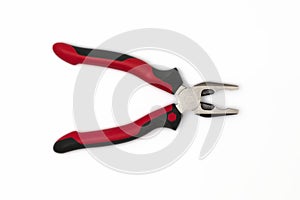 Open wire cutting pliers, white background