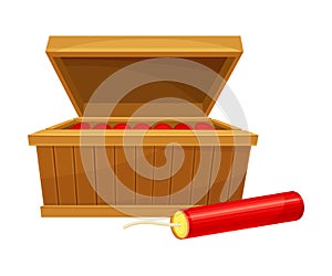 Open wooden box with red dynamite sticks vector illustration