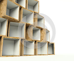 Open wooden boxes on stack, background