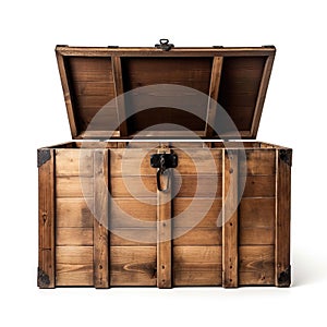 An open wooden chest on a white background generated by artificial intelligence