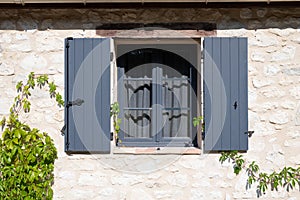 Open wooden window shutters