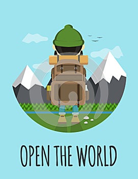 Open the world. Hipster concept flat