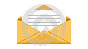 Open Yellow Envelope with Letter for Mail and Communication, vector design Generative AI
