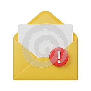 Yellow Open Envelope with Blank White Card and Red Exclamation Mark Icon mail letter