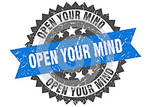 Open your mind stamp. open your mind grunge round sign.