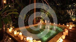 An openair bathtub filled with warm water and surrounded by candles offering a unique and unforgettable way to stargaze photo