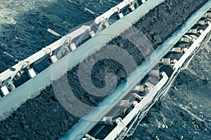 Opencast brown coal mine. Belt conveyor.