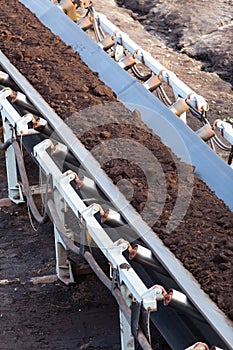 Opencast brown coal mine. Belt conveyor.