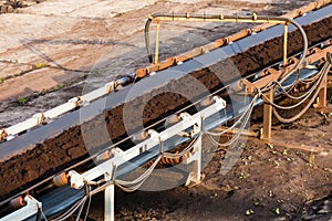 Opencast brown coal mine. Belt conveyor.