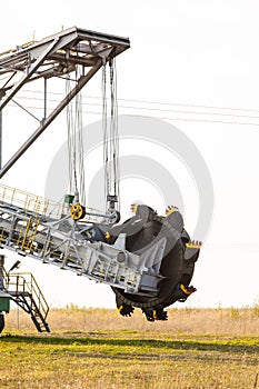 Opencast brown coal mine. Bucket wheel excavator.