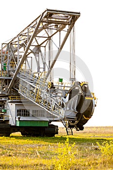 Opencast brown coal mine. Bucket wheel excavator.