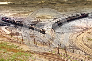 Opencast mine excavator and railway