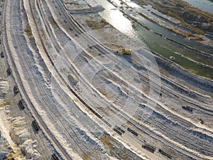 Opencast mining quarry - Aerial view. Industrial Extraction of l