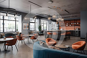 Openconcept Office Space With Flexible Seating Arrangements And Breakout Areas. Generative AI