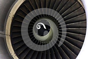 Opened aircraft engine in the hangar