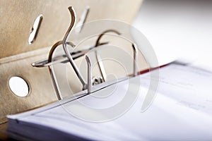 Opened archive ring binder