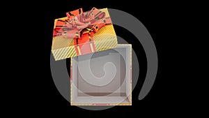 opened beautified goldish and red present on black, isolated - object 3D rendering