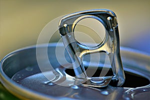 Opened beer can, aluminium silver.