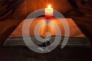Opened Bible and Candle
