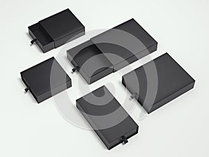 Opened black cardboard packages. 3d rendering