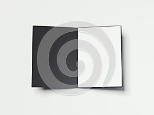 Opened black folder with white paper sheet. 3d rendering