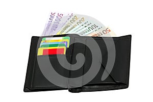 Opened black leather wallet