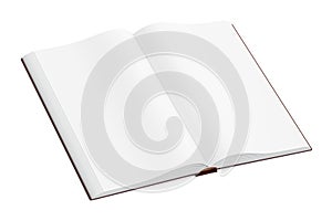 Opened blank book closeup, 3D rendering