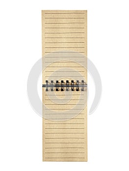 opened blank lined spiral notepad on white background