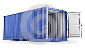 Opened blue freight container