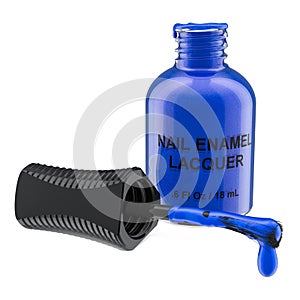 Opened blue nail polish bottle, 3D rendering