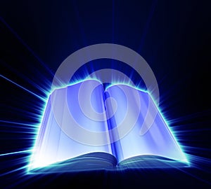 Opened book on black background