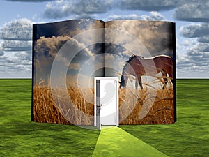 Opened book with Horse
