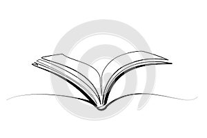 Opened book icon logo. Continuous one line drawing
