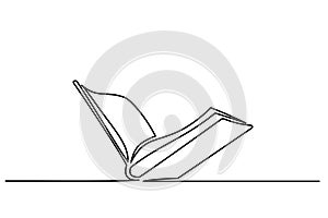 Opened book icon logo. Continuous one line drawing