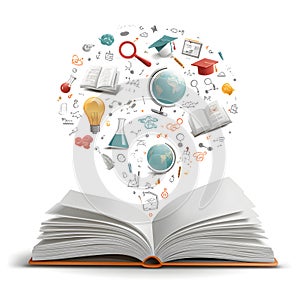 Opened Book Isolated on White Background, Perfect for Reading, Study, or Educational Themes