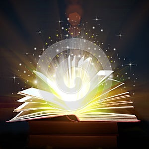 Opened Book With Magic Lights