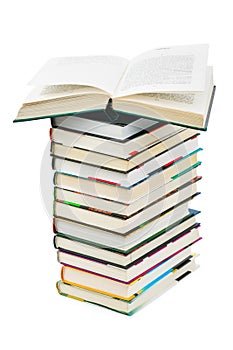 Opened book on stack