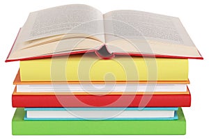 Opened book on a stack